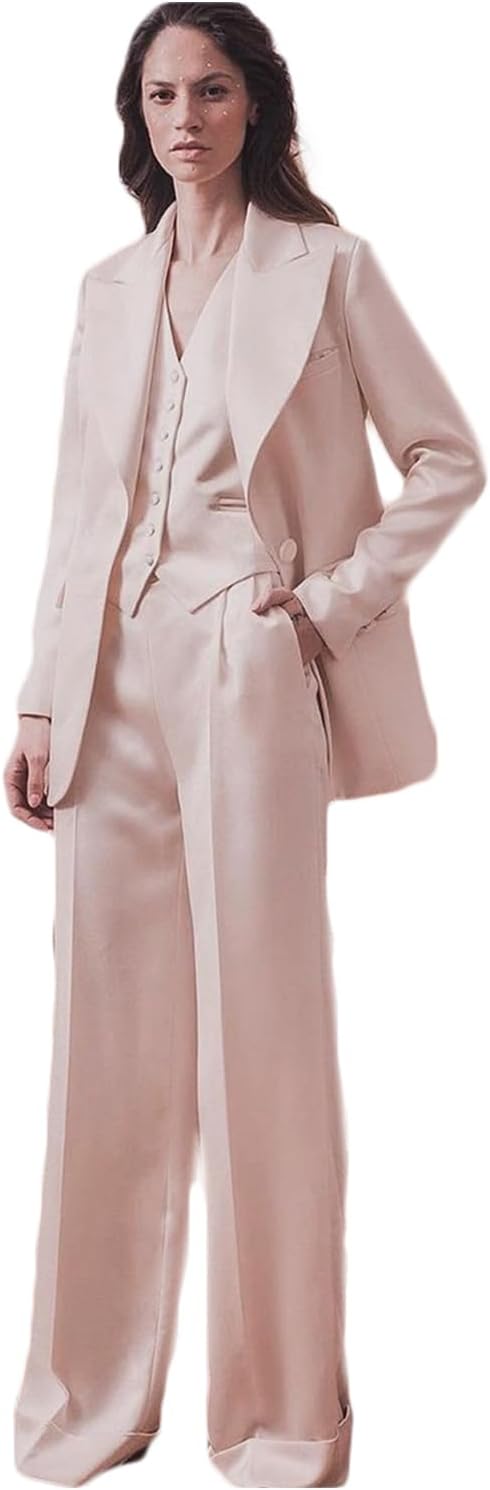 Women's Three Pieces Suit One Button Jacket Wide Leg Pants and V-Neck Vest Business Casual Outfits Sets