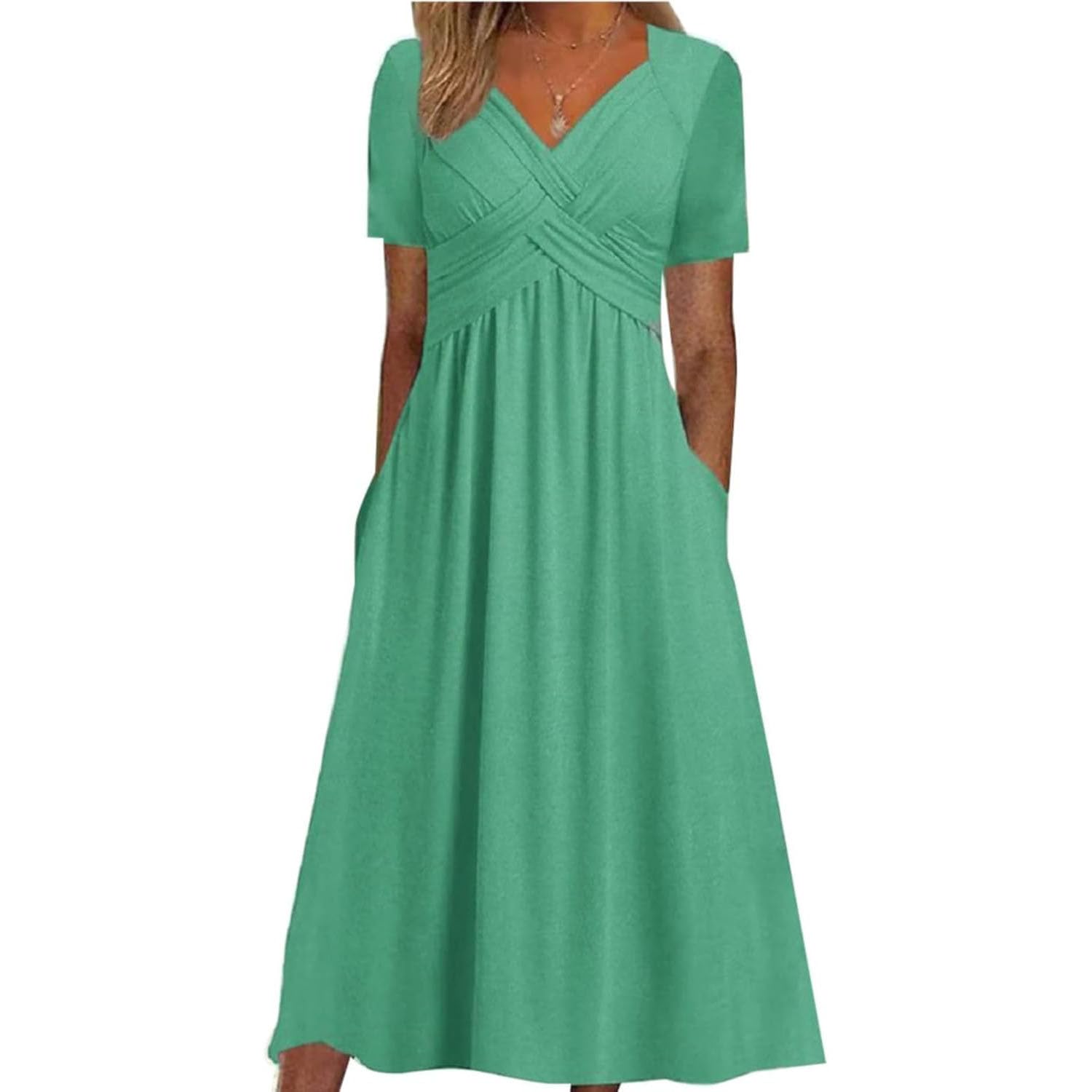 Crisscross Twist Front V Neck Casual Short Sleeve Maxi Dress,Casual Plus Size V-Neck Maxi Dresses,Womens Beach Dresses for Wedding Guest with Pocket (Green,4XL)