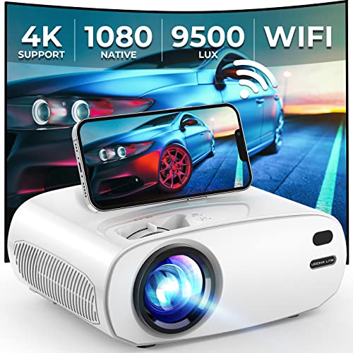[Upgraded] WiFi Bluetooth Projector 4K Support, 9500L Native 1080P Outdoor Movie Projector for iPhone Andriod, 300" Display Video Projector Compatible TV Stick, Phone, Computer