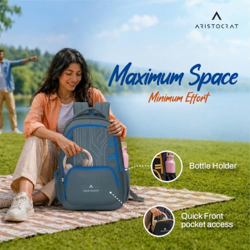 Image of Aristocrat Circuit Casual Backpack 40L | 3 Compartments with Quick-Access Front Pocket | Padded Shoulder Straps & Side Bottle Holders | Office & Travel Backpack for Men & Women