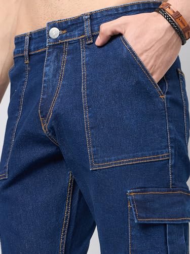 Image of STUDIO NEXX Men's Loose Fit Cargo Jeans| Stretchable | Cargo Denims | Utility Pockets