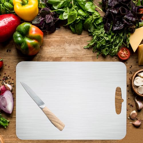 Tabla de Cortar de Acero Inoxidable 35,5 x 25,4 cm – Tabla de Corte Alimentaria de Acero Inoxidable 304, de Doble Cara para Carnes y Verduras, Amigable con Cuchillos, Antideslizante y Fácil de Limpiar miniatura 2