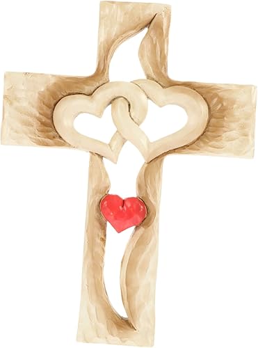 BESPORTBLE Amor Cross Country Decor Remembrance Gifts Decoración al aire libre Sagrada Familia Presente Corazones entrelazados Madera Rústica Cruz