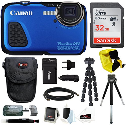 Canon PowerShot D30 Waterproof Digital Camera (Blue) w/ 32GB Accessory