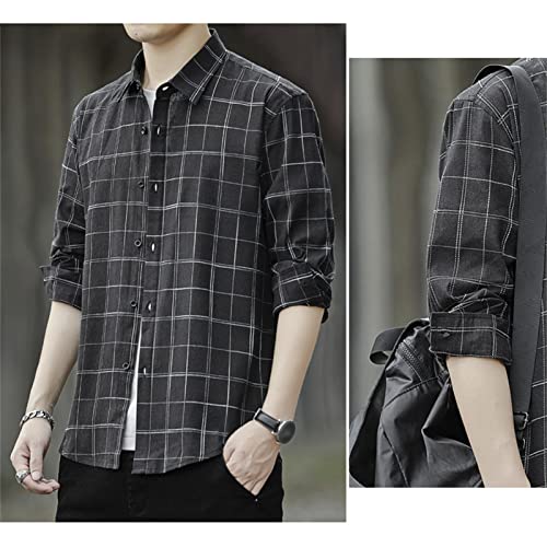 Men's Fashion Casual Striped Shirt Long Sleeve Plaid Button Down Shirts Flannel Business Plaid Work Shirts4