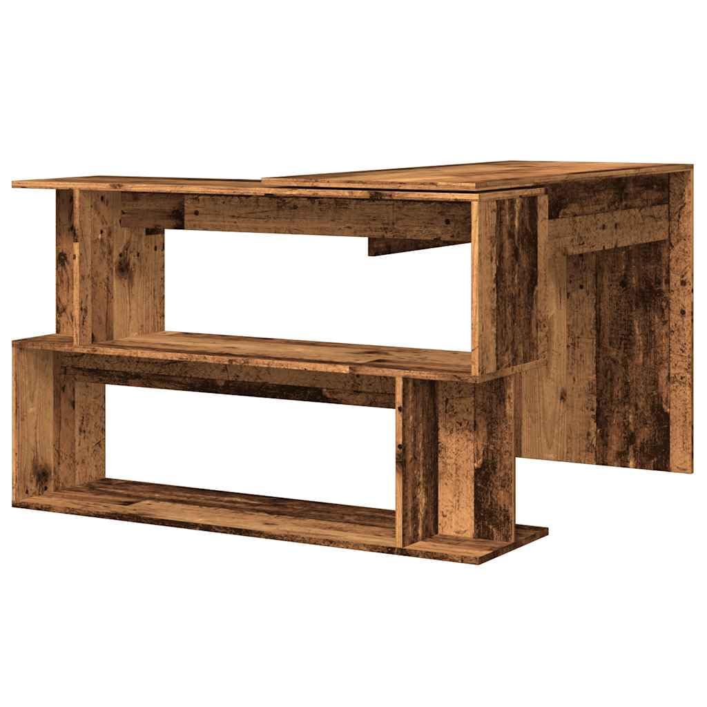 Scrivania angolare in legno vecchio, 200,5 x 50 x 76 cm, girevole e salvaspazio, robusto con spazio di archiviazione, per casa, ufficio, giochi