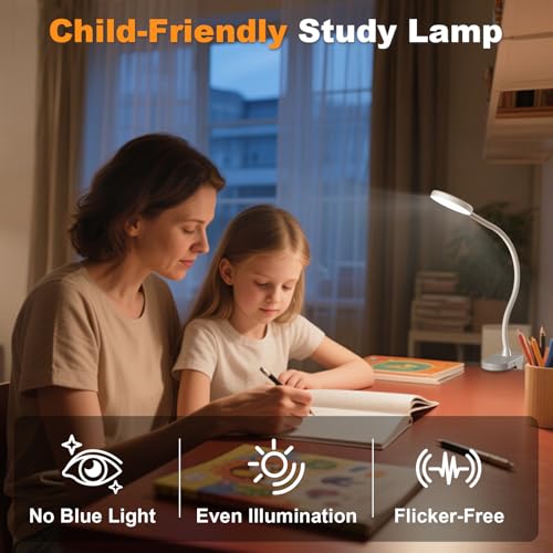 ZAPLIT 61 LED Akku Leselampe Bett –【3 Farbmodi & 10 Helligkeiten】 2000mAh Klemmlampe mit USB-C, 40cm Flexibler Schwanenhals, Buchlampe, Klemmleuchte für Schlafzimmer, Schreibtisch & Camping 5