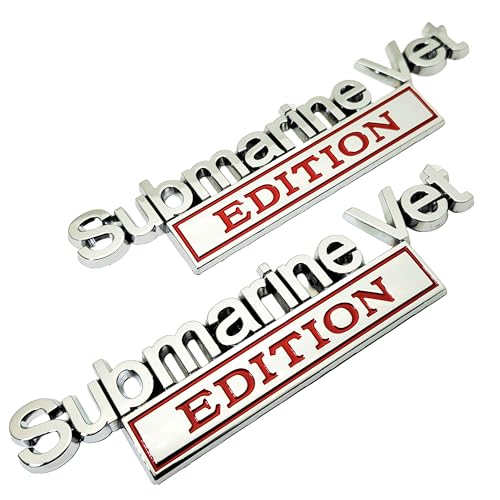 2Pack Submarine Veteran Edition Car Emblem, Submarine Vet Edition Truck Tailgate Metal Bumper Decal 3D Car Badge for Pickup Truck Car Truck Motorcycle F150 F250 F350 (Silver/Red)