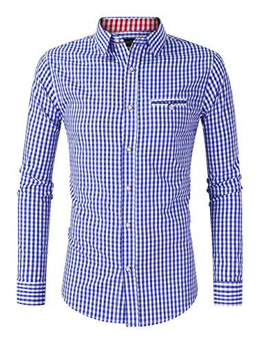 GloryStar Men's Button Down Dress Shirts Slim Fit Plaid Shirt for German Bavarian Oktoberfest and Lederhosen