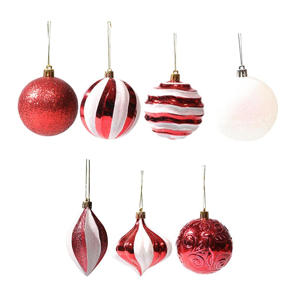 Lot de 25 boules de Noël rouges et blanches avec boucle de suspension pour Noël, festival, fête de mariage (8 cm)