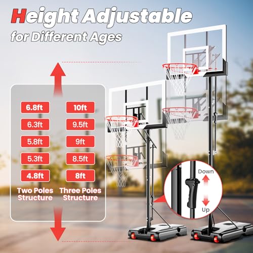 Image of AWII SPORT Basketball Hoop 44 Inch Backboard Protable Basketball Hoop Outdoor, 4.8-10ft Height Adjustable Basketball Goal System for Kids Youth Adults Play in Backyard /Courts /Indoor