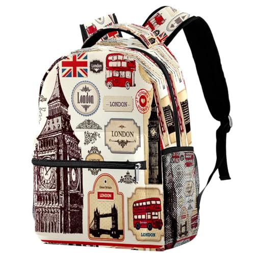 Sac à dos d'école fille et garçon avec motifs Angleterre multicolores
