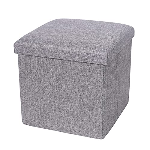 Banc ottoman de rangement en coton et lin moderne gris, assise capitonnée haut de gamme - 2