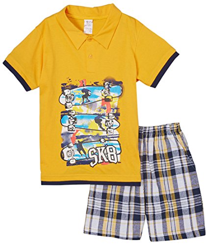 Image of ToBeInStyle Boys' 2-Piece Graphic Top & Plaid Shorts Outfit Set - Polo or V-Neck Tee