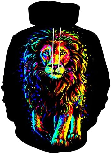 Hgvoetty Men Hoodies Cool Lion Hoodies 3D Sweatshirts for Women Casaul Graphic Animal Hooded Sweater Long Sleeve Athletic Hoody Clothes XL