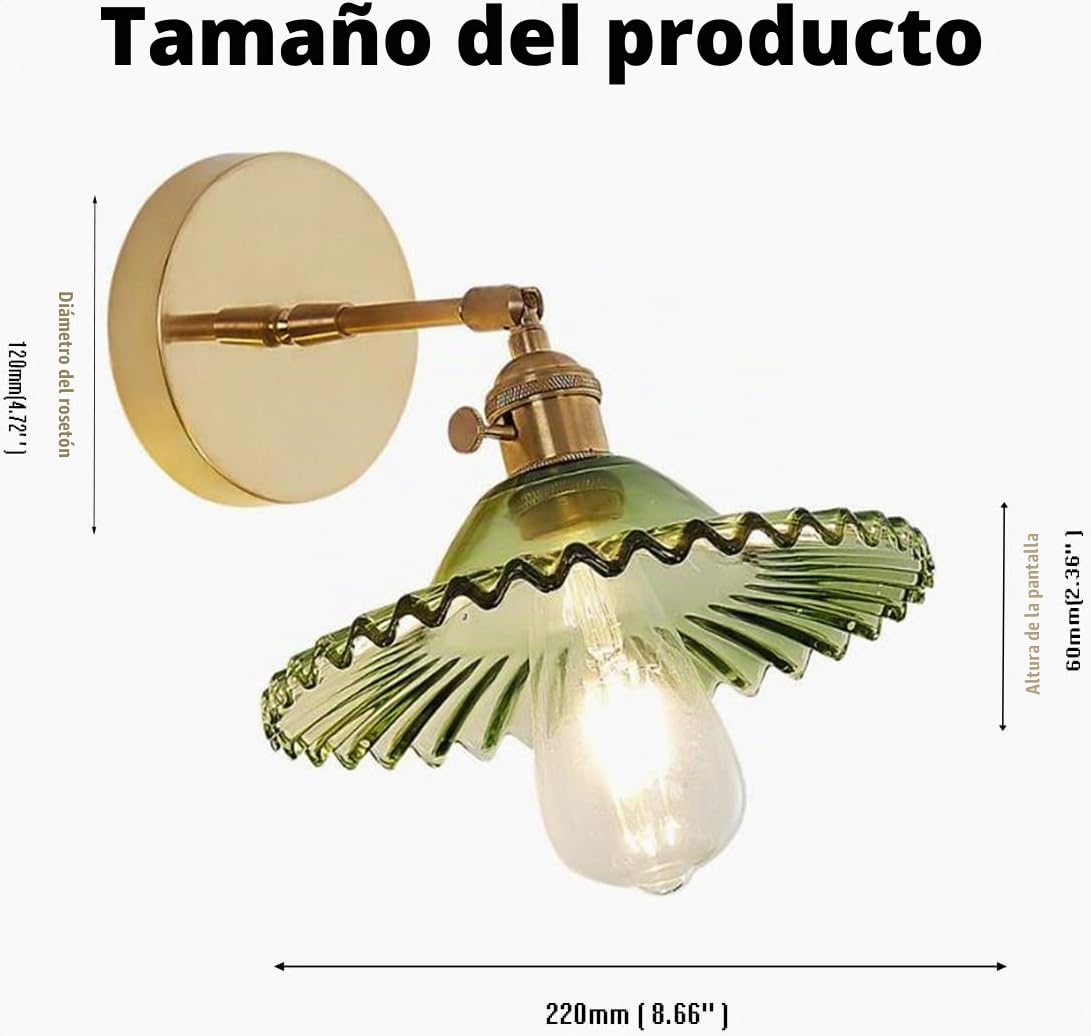Chrasy Aplique Pared Industrial Vintage E27 Pantalla Cristal, Verde