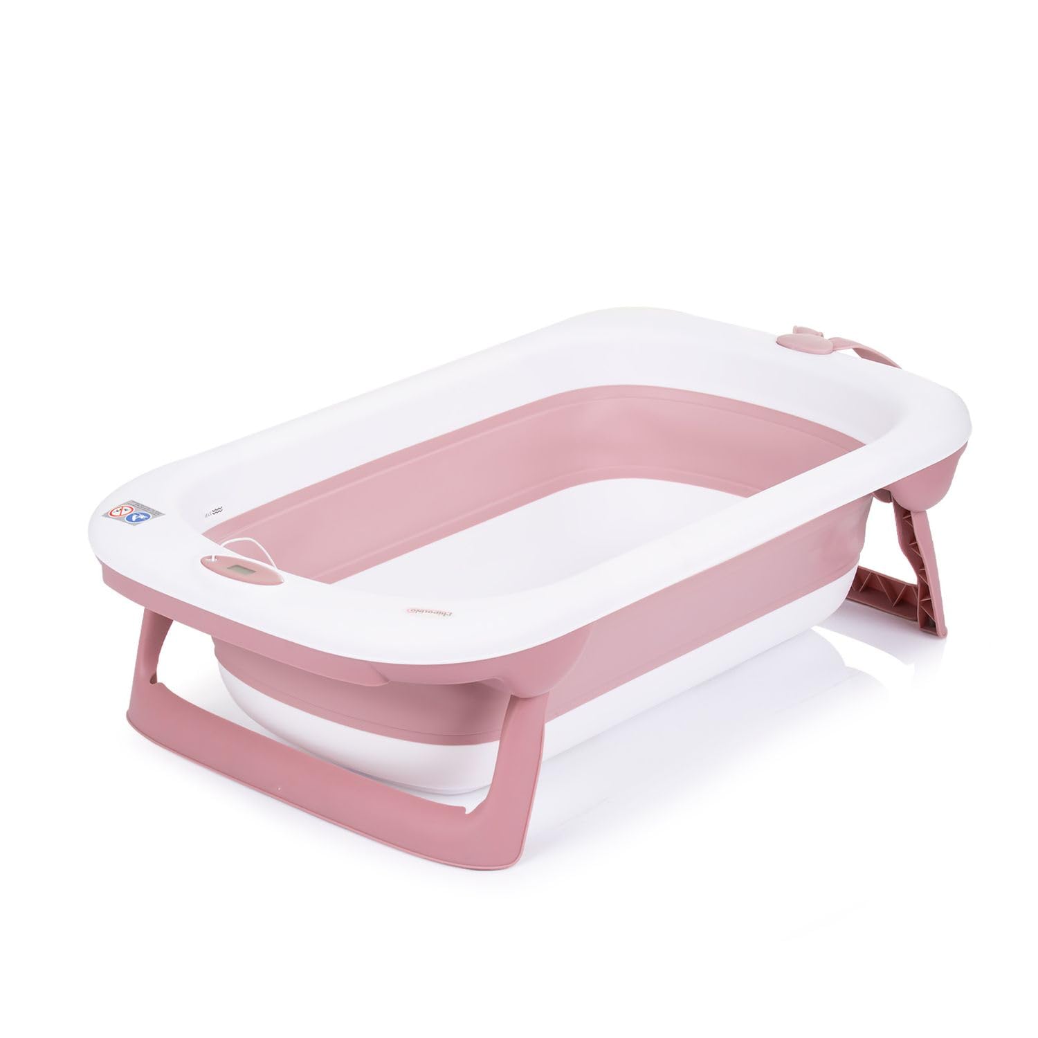 Chipolino Bañera para bebé Coral plegable, 87 cm, desagüe de agua, termómetro integrado, color: rosa