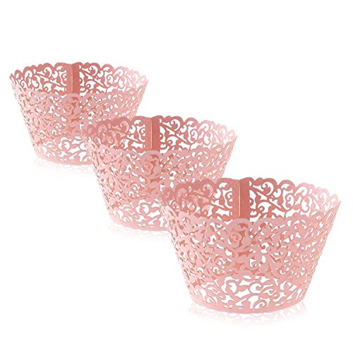 image for KASU Pink Cupcake Wrappers 100pcs/pack Lace Cupcake Liners Laser cut C