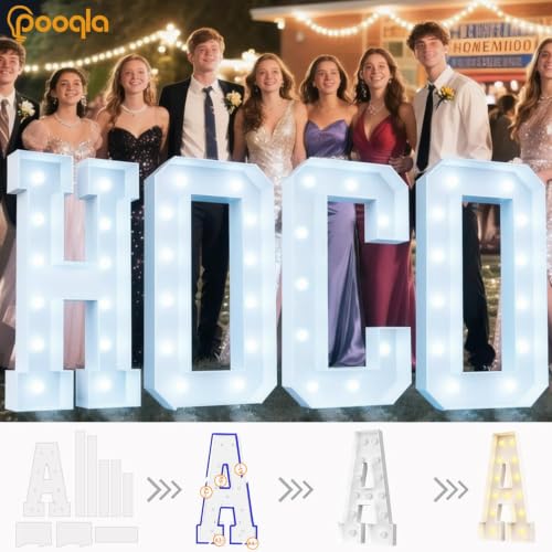 Image of Pooqla 4 FT Marquee Light Up Letters, Cool White and Warm White Marquee Letters 4 Feet Tall, Giant Letter Sign Big Mosaic Letter & for Balloons Birthday Party Anniversary Wedding Decorations