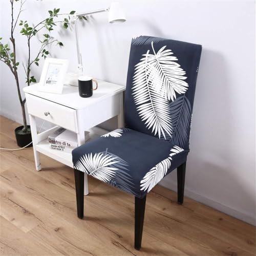 Image of Styleys Chair Covers for Dining Room, Stretch Dining Chair Cover, Washable Spandex Kitchen Chair Slipcovers (Set of 1, White Fern, SD3214)