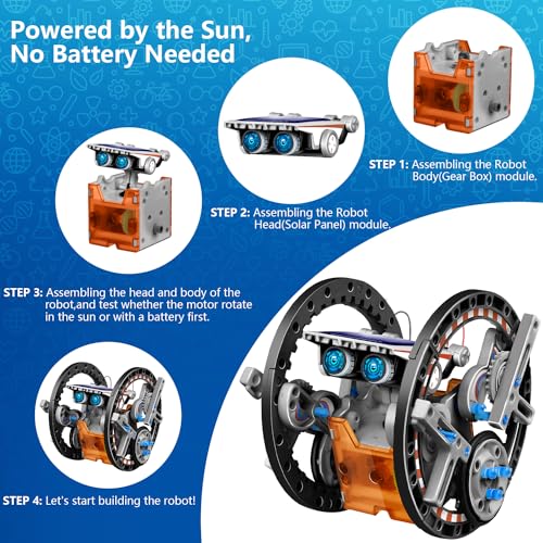 13-in-1 solar robot toys for ages 8 9 10 11 12 year old boys girls stem science kits for kids age 8-12 building experiments robotics kit stem projects for kid christmas birthday gifts gray