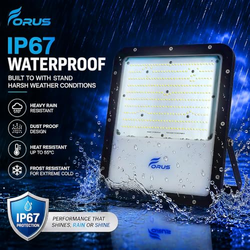 Image of Forus 250W LED Flood Light IP67 Waterproof, Blue Outdoor Decorative Floodlight for Garden Decor, Landscape, Parking, Warehouse, High Mast Security Light with 4 Year Warranty