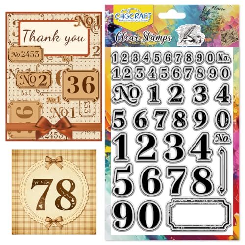 CHGCRAFT Different Size Numbers Clear Stamps Retro Numbers Transparent Stamps Labels Silicone Clear Stamp Seals for DIY Scrapbooking Photo Album Decoration 4.36.3 inch