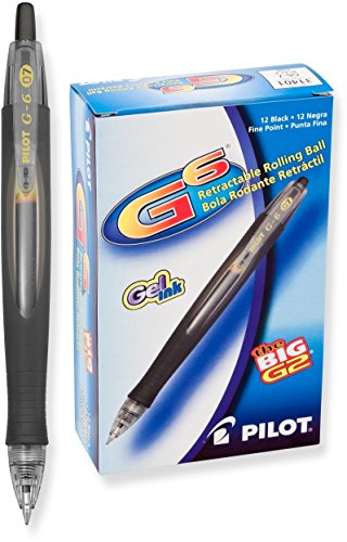 PILOT G6 Refillable & Retractable Gel Ink Rolling Ball Pen, Fine Point, Black