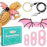 KornaDoz 3 Sizes S/M/L Adjustable Soft Leather Bearded Dragon Leash and Harness Set with Cool Wings, Reptile Lizard Costume Accessories for Geckos, Iguanas, Small Pets, Outdoor Walking