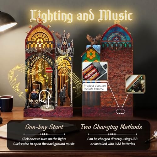 Image of Magic Train Station Book Nook Kit, 3D Wooden Puzzles for Adults with LED Light and Sound, Enchanted DIY Miniature Bookshelf Decor Experienced Players, Magical Book Gifts for Adults