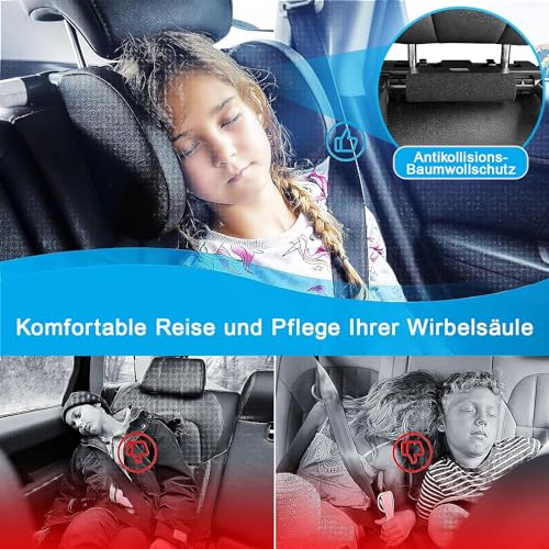 Aipwerer Kopfstütze Auto Kinder, Einfache Montage Abnehmbare Kopfstütze Auto, Höhenverstellbar Auto Nackenkissen für Kind bei längeren Autofahrten ein Nickerchen (Schwarz, A05 PVC)