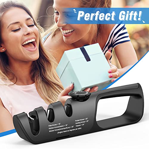 Homly Knife Sharpeners With Adjustable Angle Knob, Multifunctional 3-Stage Sharpening, Polishing Kitchen Knife Sharpeners, Professional Knife Sharpeners With Tungsten Alloy, Ceramic And Diamond Slots #TOP6