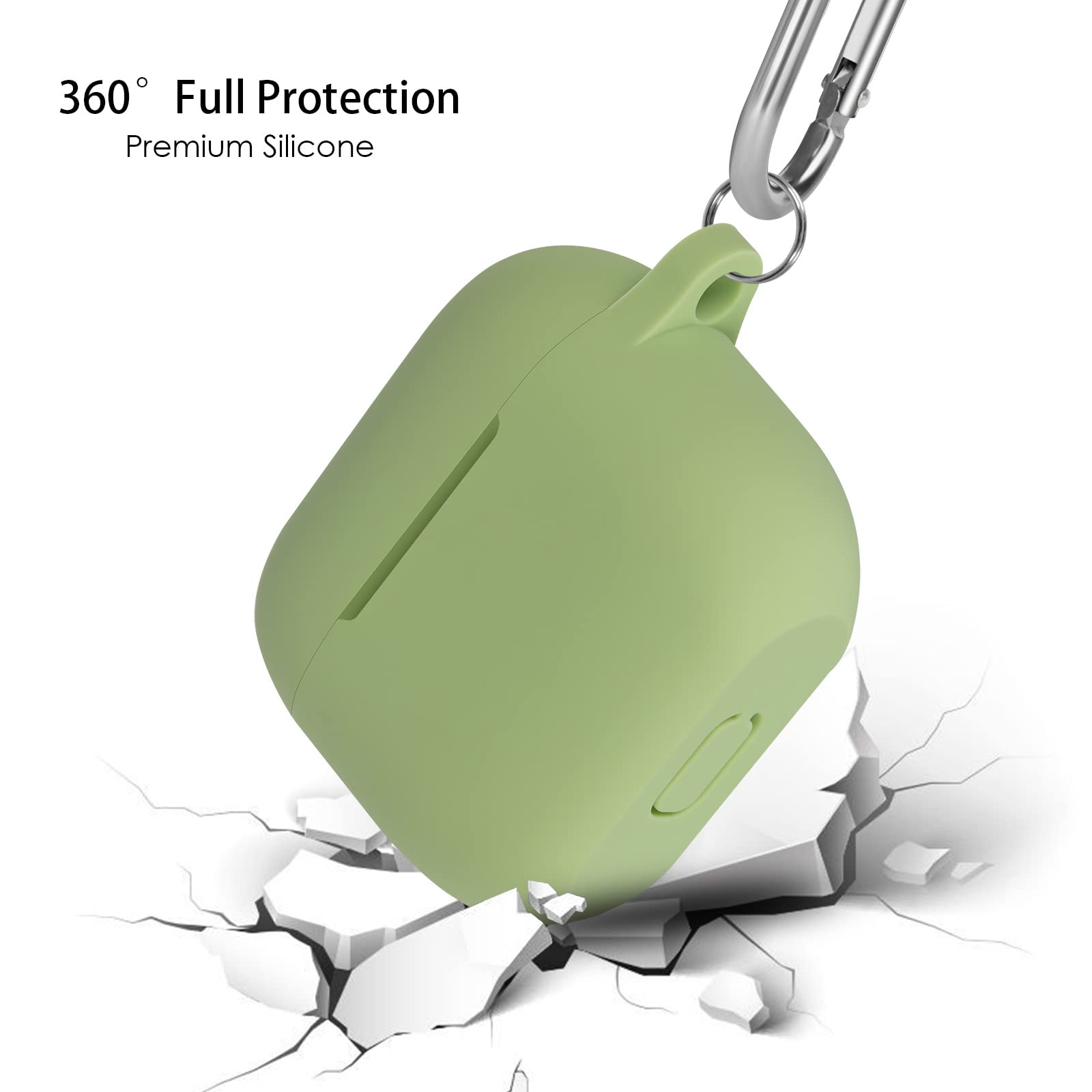 Protective Case Compatible with AirPods 3, Anti-Shock Silicone Protective Cover, Soft Non-Slip Protective Case for Airpods 3rd Generation with Carabiner, Matcha Green - 4