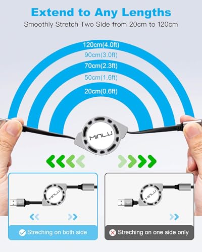 Minlu Einziehbares Multi USB Kabel [3A 1.2M] 3 in 1 Mehrfach Ladekabel – Ansicht 4