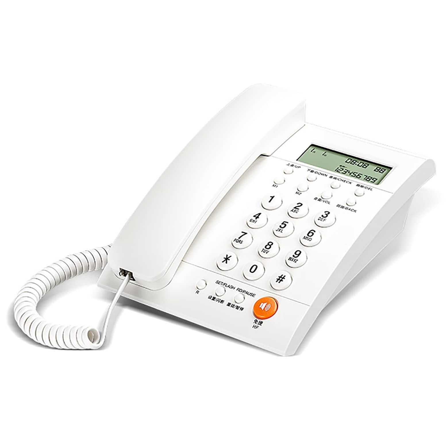 telefon stacjonarny do biura, telefon stacjonarny stacjonarny, telefon stacjonarny z dużymi przyciskami i głośnikiem, telefon stacjonarny bez baterii, obsługa muzyki podc(Biały)