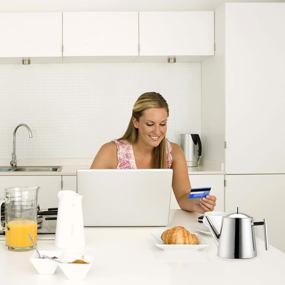 Easyworkz Stainless Steel Double Wall 34 oz Tea Pot with Removable Tea Infuser, Bundled with Easyworkz Stainless Steel Espresso Cup 2pcs Set Double Wall Insulated Metal Demitasse Cups 5 oz