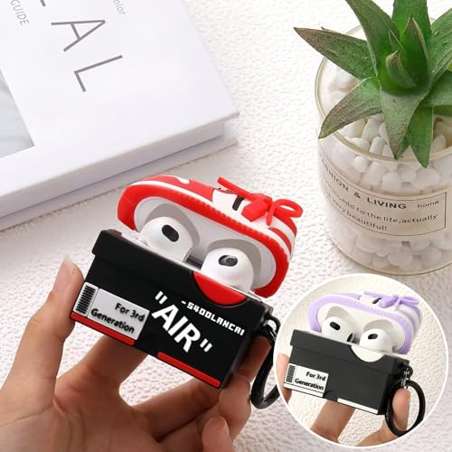 Image of [2Pack] Gedicht for Apple Airpods 3rd Generation Case Cover, Cute Cartoon Shoe Box Soft Silicone Protective Cases for AirPods 3 Case with Keychain for Women Men, Red+Purple