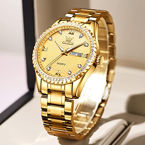 Image of OLEVS Mens Gold Watches Waterproof Stainless Steel Lightweight Watch with Date Classic Luxury Dress Watch for Men Gold White Blue Green Dial
