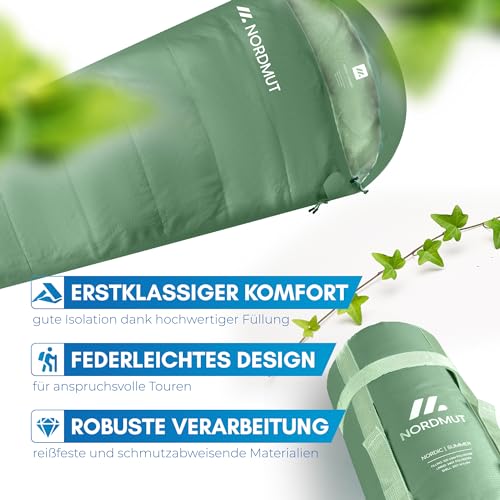 NORDMUT® Schlafsack Ultraleicht – Sommer (100 GSM) und 4-Jahreszeiten (300 GSM), Mumienschlafsack 900g, wasserfest, Camping… – Ansicht 6