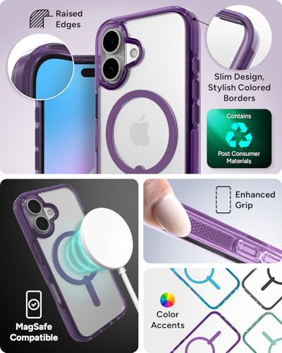 Image of ZAGG Santa Cruz Snap Case for iPhone 16 - MagSafe Compatible, 13ft Military-Grade Drop Protection, Graphene Reinforced, Lightweight, 70% Recycled Content, Clear with Color Accents, Hyacinth Purple