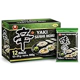 Alga Nori Yakinori, son ideales para enrollar el sushi, temaki y onigiri, Las hojas de calidad tienen un color vibrante y textura crujiente Grado Gold, Contiene 12 paquetes de 10 hojas, 300 gr total