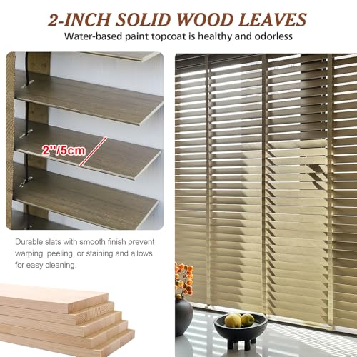 2" Slats Wood Blinds for Indoor Windows, Custom Wood Window Blinds, Wooden Venetian Horizontal Blinds & Shades for Indoor Windows, Office, Living Room, Bedroom