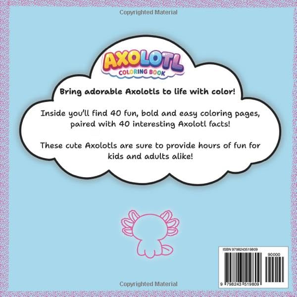 Axolotl Coloring Book: With 40 Facts for Axolotl Lovers | Bold and Easy Coloring | Kawaii Style | Cute and Cozy for kids and adults image 3