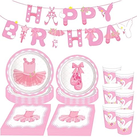 JeVenis Ballerina Birthday Party Supplies Ballerina Party Plates and Napkin Dancing Girl Birthday Party Supplies Ballerina Birthday Banner Ballet Birthday Banner Cover