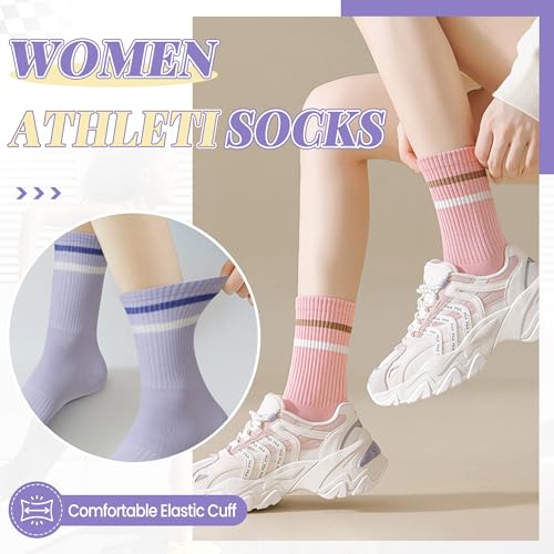 SeeyAN Womens Crew Socks Athletic Casual Cotton Long Socks Stripe Sport High Socks 5 Pairs3