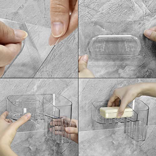 Linkidea Wall Mount Soap Dish Toothbrush Holder, Adhesive Bar Soap Saver For Shower Bathroom, Acrylic Storage Organizer Rack For Toothpaste, Electric Toothbrushes, Shaver (Clear) #TOP2