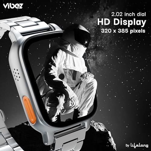 Image of Vibez by Lifelong Premium Luxury Smart Watch for Men - 60 Day Battery 950mAH - 2.02 Ultra HD Display & 900 NITS Men's Smartwatch - Stainless Steel Dial & BT Calling (Pacific,Silver)
