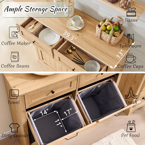 Image of IFBUY Double Tilt Out Laundry Hamper Cabinet, Trash Cabinet, Natural