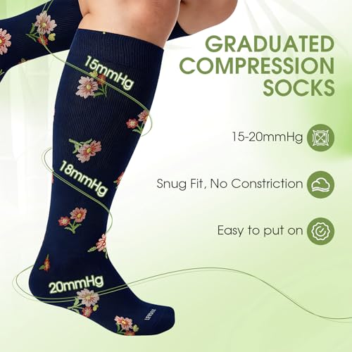 Image of LEVSOX Wide Calf Compression Socks for Women&Men Plus Size 15-20mmHg Knee High Large Support Stockings for Circulation
