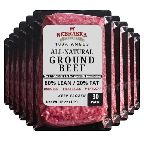 Nebraska Star Beef All Natural Angus 80/20 Ground Beef - 20-1lb Packages- ground beef, frozen...
